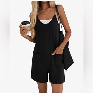 Ekouaer Women's Jumpsuit Scoop Neck Sleeveless Racerback Black Romper